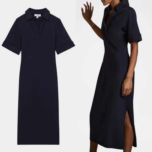 Reiss Astrid Side Slit Jersey Polo Midi Dress